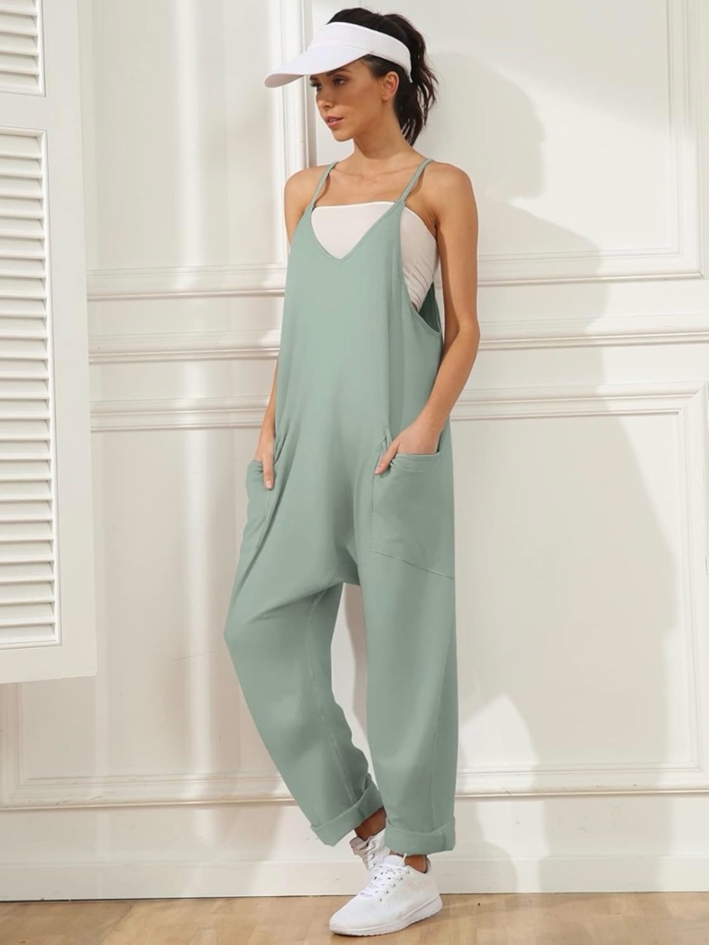Casual Sage Green Relaxed Jumpsuit for Women